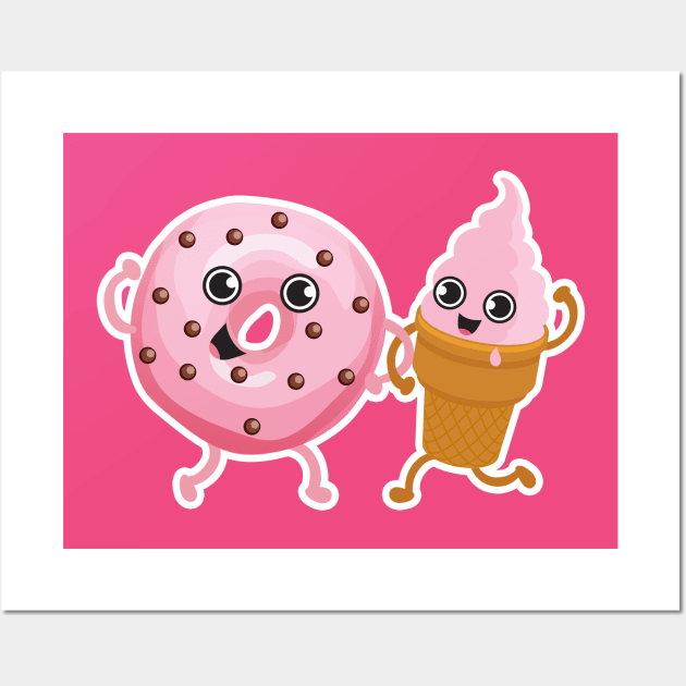 Strawberry Donut + Ice Cream Wall Art by Plushism